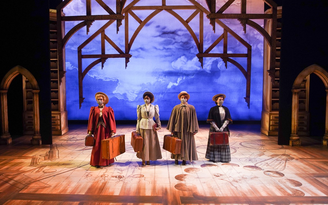 Four women perform on stage in a photo of CCM's February 2022 production of "Blue Stockings." Photo/Mark Lyons